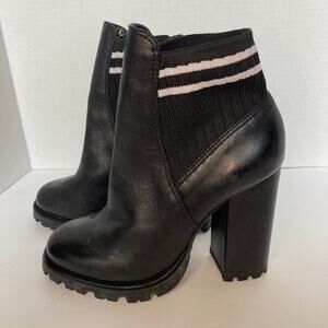 Schutz Black Leather Sock Top Lug Chunky Boots Size 6B